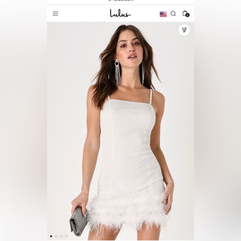 Lulus white sequin feather mini dress